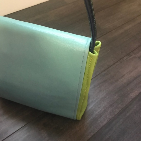 SOLD!! Hans Koch Ltd Soho NY leather bag 1 of a kind lime  green blue rare VINT… - Picture 12 of 16